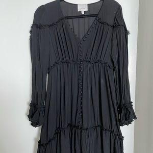 Black deep v detailed dress with ruffles